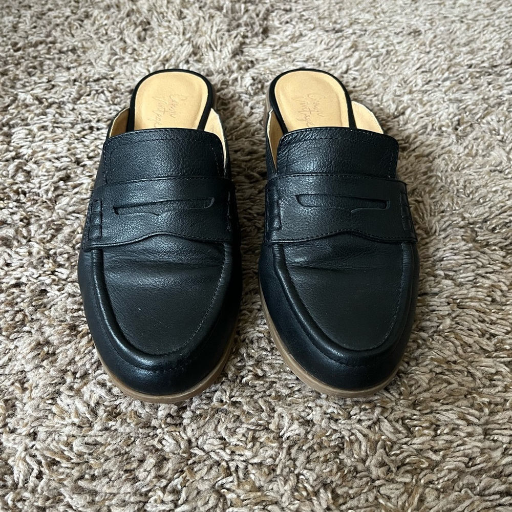 Black Leather Loafer Mules